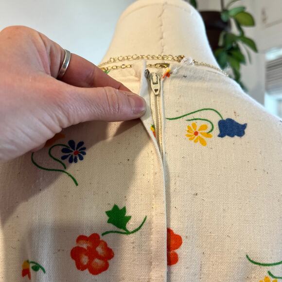 Vintage 70s Handmade Cream Floral Prairie Boho Bell Sleeve Maxi Dress Size Small - Picture 7 of 12